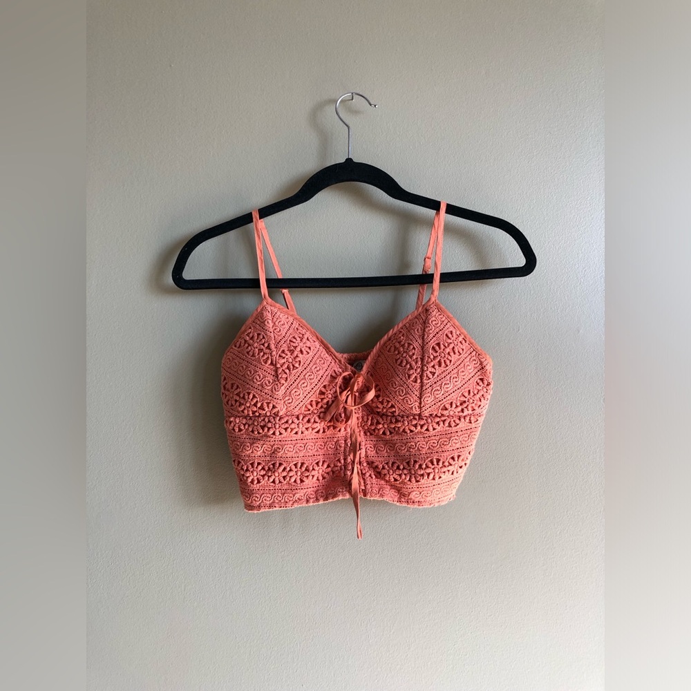 New American rag women orange crochet cotton padded crop top size XS